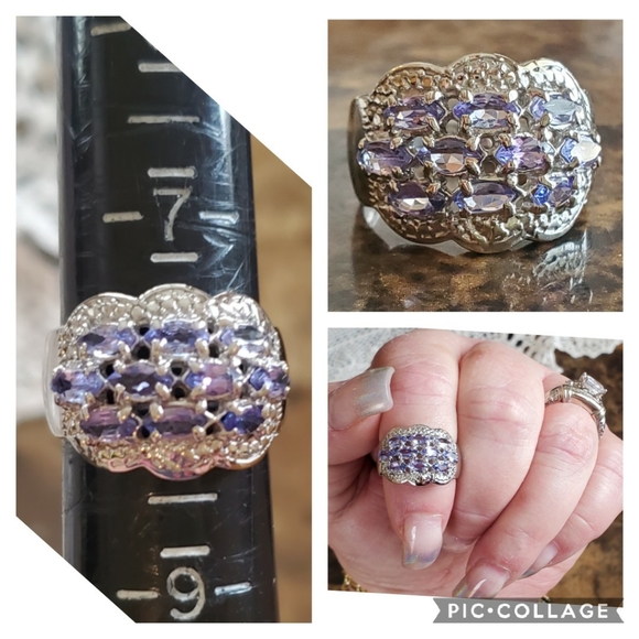 Genuine 5ct Tanzanite Cluster Ring Size 8 - Picture 7 of 7